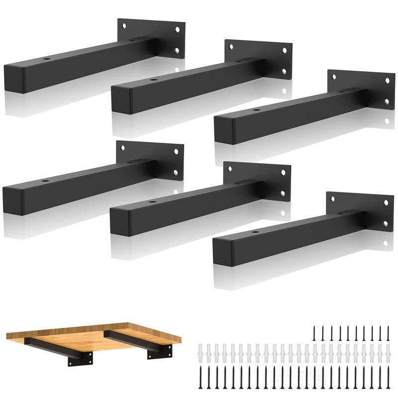 Joroamp Floating Shelf Brackets 8 Inch, Heavy Duty Shelving Brackets Wall Mounted Metal Supports Industrial with Screws & Anchors, Hardware Brace for DIY Home DÃ©cor / Storage / Farmhouse(6 Pack) - Image 1